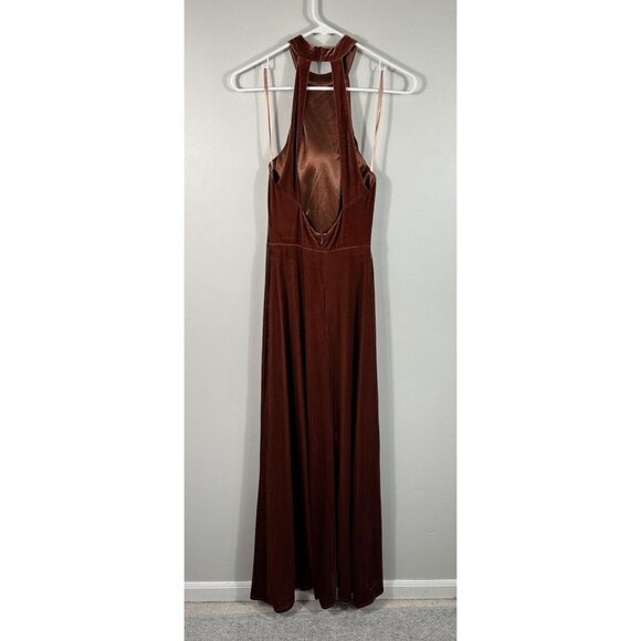 Revelry Dress Womens 4 Terracotta Velvet Tori Halter Maxi Bridesmaid Formal - Picture 4 of 11